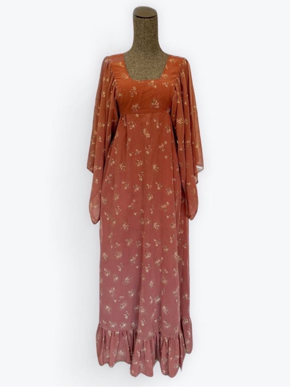 Vintage 60s 70s angel sleeve chiffon dress